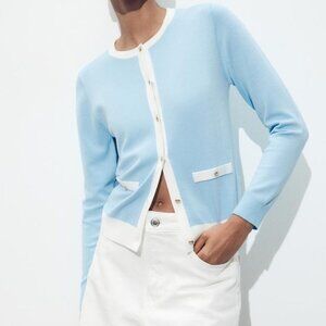 ZARA matched trim knit jacket in blue/white SIZE XXL 8851/003/044 No Available